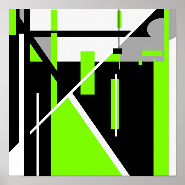Lime Green, Gray, Black Geometric Abstract Design Poster (Front)