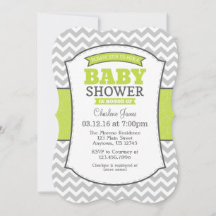 Lime Green Grey Chevron Baby Shower Invitation