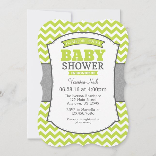 Lime Green Grey Chevron Baby Shower Invitation (Front)