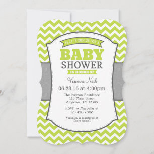 Lime Green Grey Chevron Baby Shower Invitation