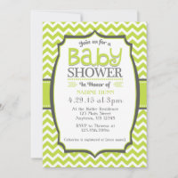 Lime Green Grey Chevron Baby Shower Invitation
