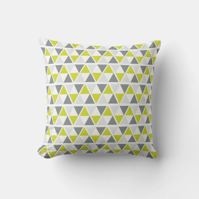 Lime Green Grey Geometric Pattern Cushion (Front)