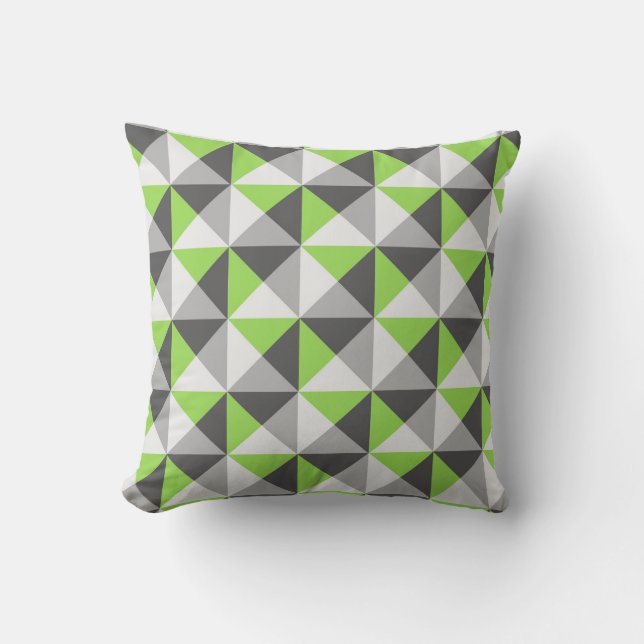 Lime Green Grey Geometric Triangles Pillow (Front)