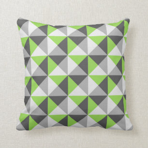 Lime Green Grey Geometric Triangles Pillow