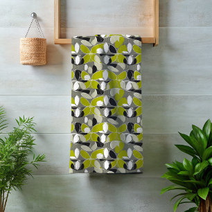 Lime Green Grey mid-Century Modern Print Bath Towel Set