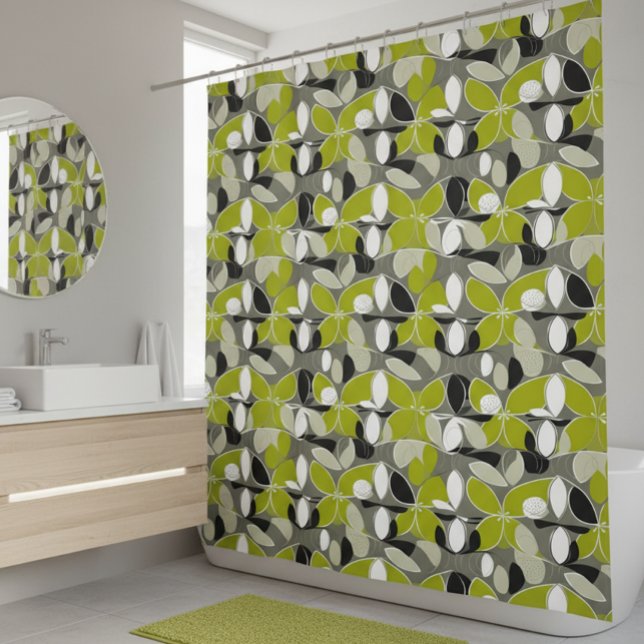 Lime Green Grey mid-Century Modern Print Shower Curtain (Creator Uploaded)