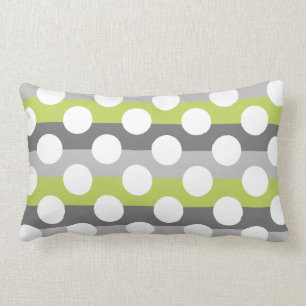 Lime Green Grey White Modern Polka Dot Pattern Lumbar Cushion