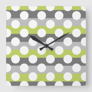 Lime Green Grey White Modern Polka Dot Pattern Square Wall Clock