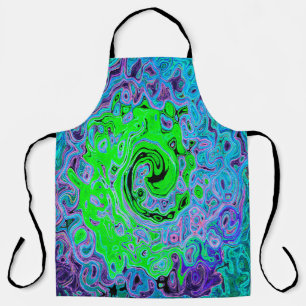 Lime Green Groovy Abstract Retro Liquid Swirl Apron