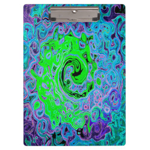 Lime Green Groovy Abstract Retro Liquid Swirl Clipboard