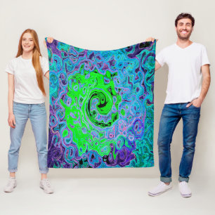 Lime Green Groovy Abstract Retro Liquid Swirl Fleece Blanket