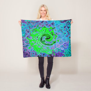 Lime Green Groovy Abstract Retro Liquid Swirl Fleece Blanket