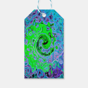 Lime Green Groovy Abstract Retro Liquid Swirl Gift Tags