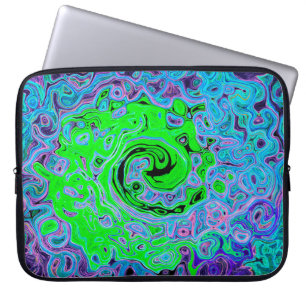 Lime Green Groovy Abstract Retro Liquid Swirl Laptop Sleeve