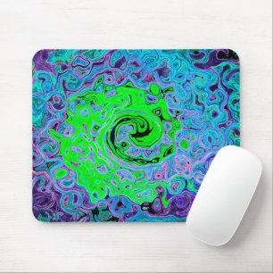 Lime Green Groovy Abstract Retro Liquid Swirl Mouse Pad