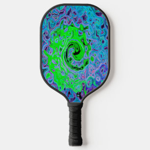 Lime Green Groovy Abstract Retro Liquid Swirl Pickleball Paddle