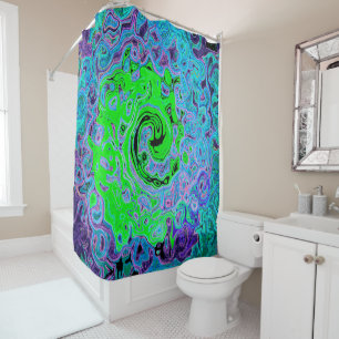 Lime Green Groovy Abstract Retro Liquid Swirl Shower Curtain