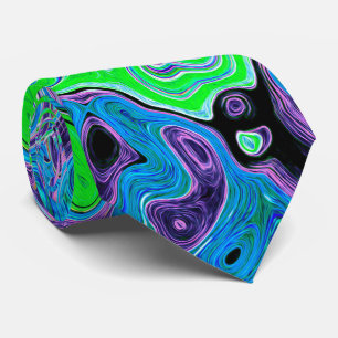 Lime Green Groovy Abstract Retro Liquid Swirl Tie