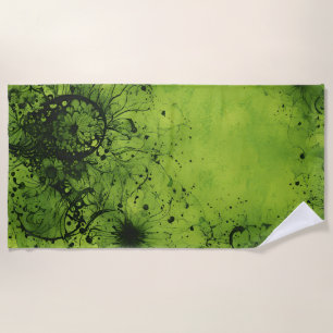 Lime Green Grunge with Black Accents Beach Towel