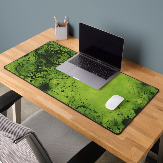 Lime Green Grunge with Black Accents Desk Mat (Office 2)