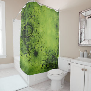 Lime Green Grunge with Black Accents Shower Curtain