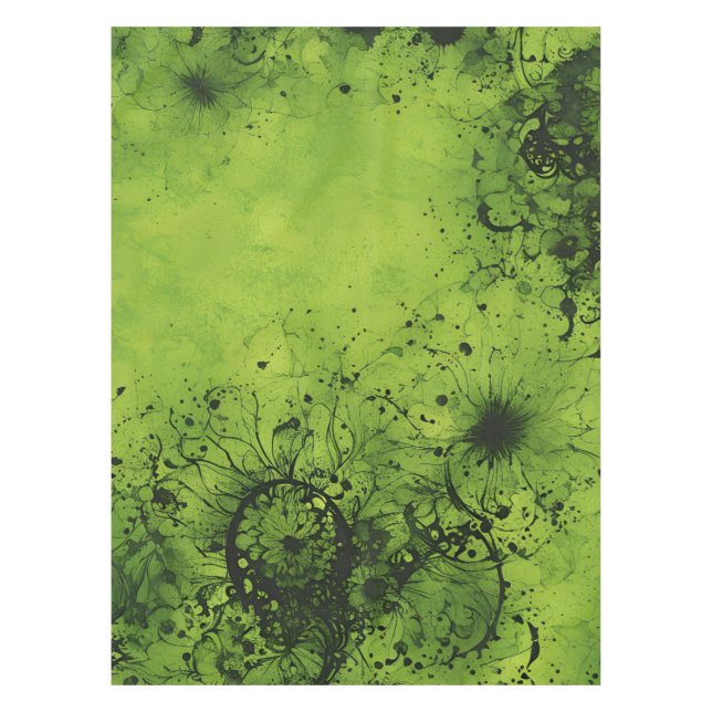 Lime Green Grunge with Black Accents Tablecloth (Front)
