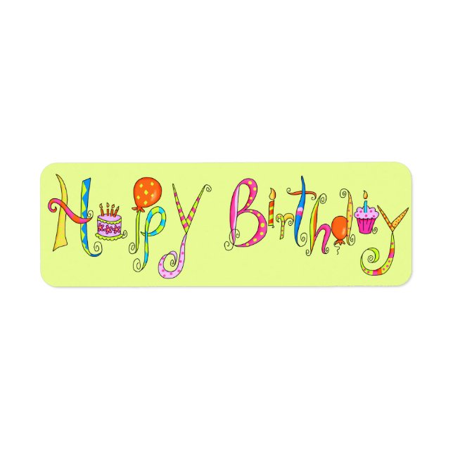 Lime Green Happy Birthday Address Label Sticker (Front)