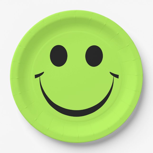 Lime Green Happy Face Birthday Paper Plate (Front)