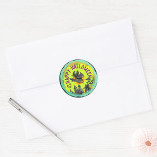 Lime green Happy Halloween Classic Round Sticker