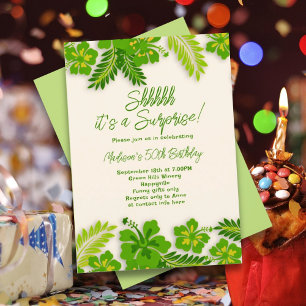 Lime Green Hawaiian Flowers Leaves Birthday Party Invitation