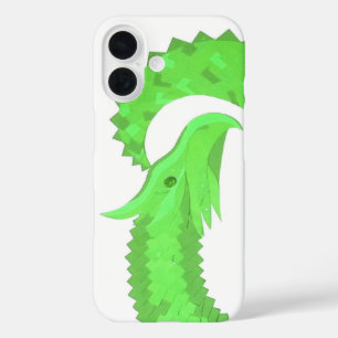 Lime green heart dragon on white iPhone 16 case