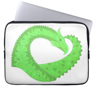 Lime green heart dragon on white laptop sleeve