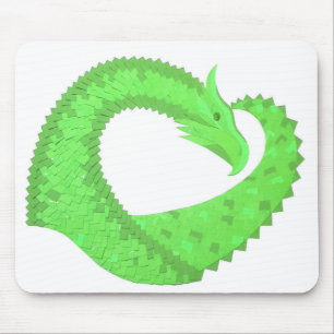 Lime green heart dragon on white mouse pad
