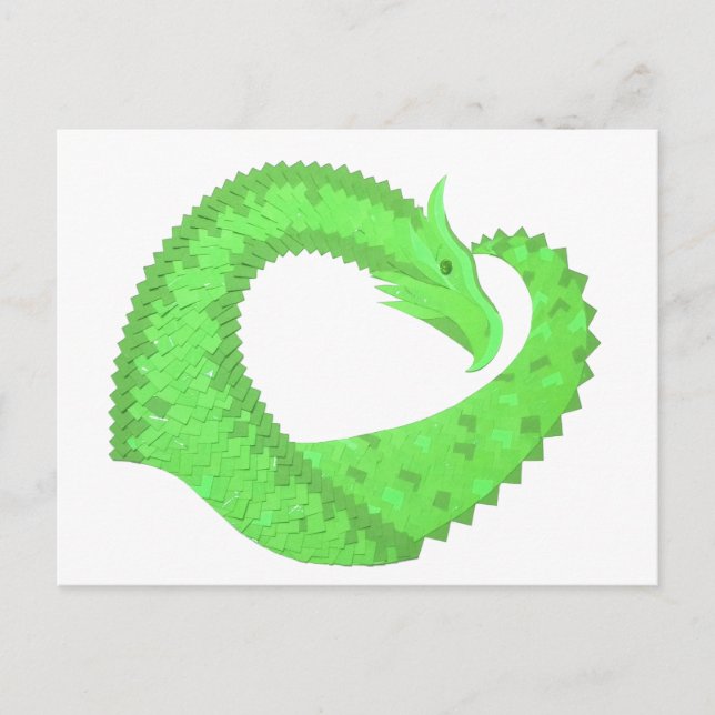 Lime green heart dragon on white postcard (Front)