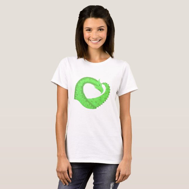 Lime green heart dragon on white T-Shirt (Front Full)