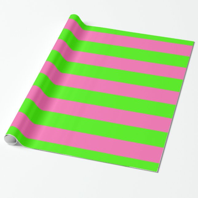 Lime Green Hot Pink #2 XL Preppy Stripe 1X Wrapping Paper (Unrolled)