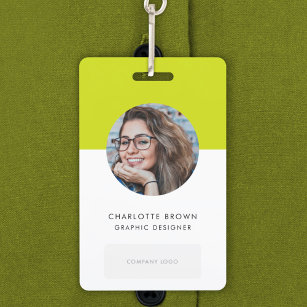 Lime Green ID   Modern Stylish Photo Name Logo QR ID Badge