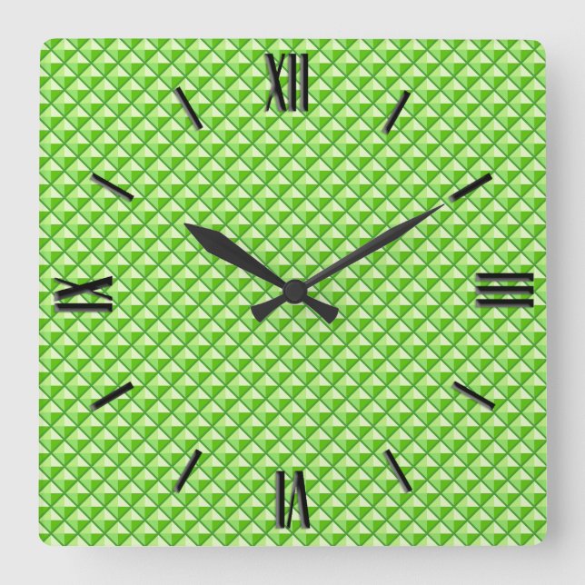 Lime green, in love look, studded grid square wall clock (Front)