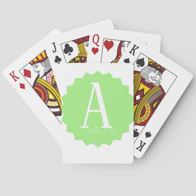 Lime Green Initial Classic Playing Cards (Back)