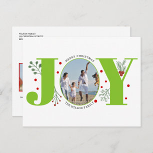 Lime green Joy,  berries Christmas holiday photo Postcard
