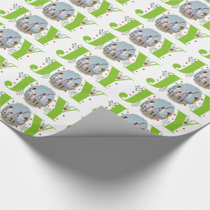 Lime green JOY Merry Christmas holiday photo Wrapping Paper