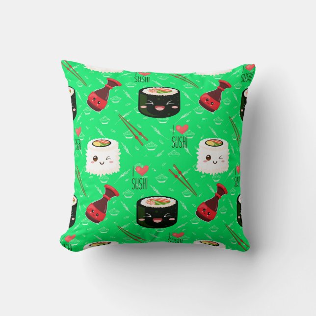 Lime Green Kawaii Sushi pattern     Cushion (Front)