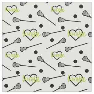 Lime Green Lacrosse Sticks and Hearts Pattern Fabric