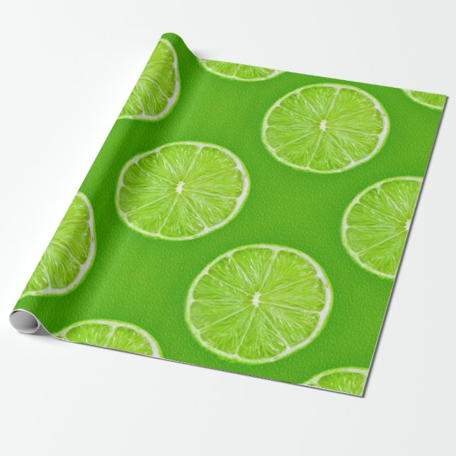 Lime Green Lemon Fruit Slice Wrapping Paper (Unrolled)