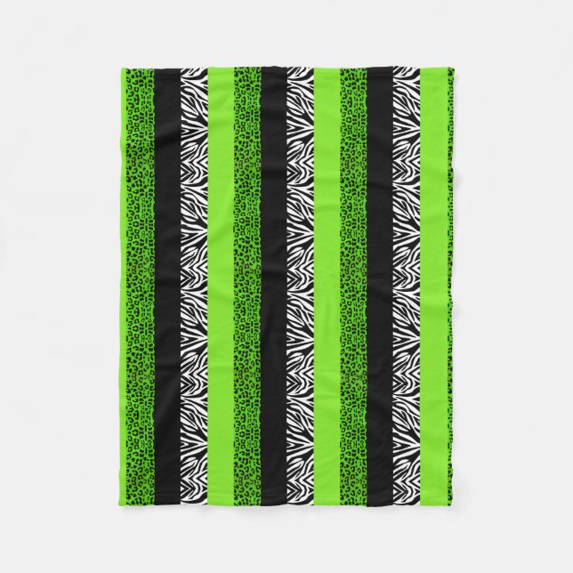 Lime Green Leopard and Zebra Animal Print Fleece Blanket (Front)