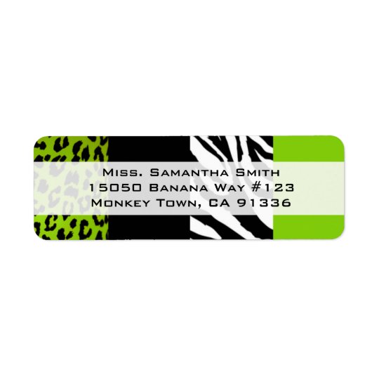 Lime Green Leopard and Zebra Animal Print Return Return Address Label