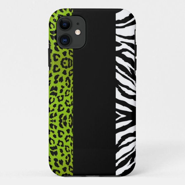 Lime Green Leopard and Zebra Custom Animal Print Case-Mate iPhone Case (Back)