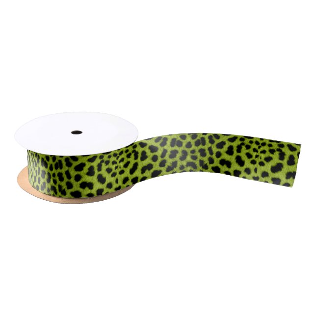 Lime Green Leopard Animal Print Ribbon Satin Ribbon (Spool)