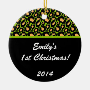 Lime Green Leopard Spot Personalised Name Ornament