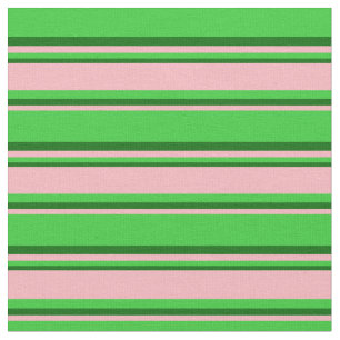 Lime Green, Light Pink & Dark Green Coloured Lines Fabric